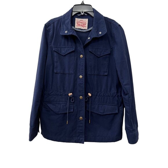 Levi’s Size XS Button Up Waist Tie Utility Field Jacket Navy 100% Cotton - Picture 1 of 11